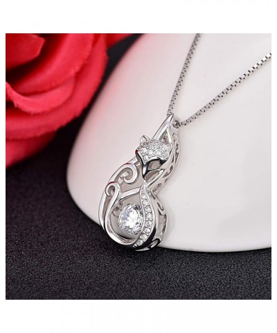 Necklace for Women Dancing CZ Diamond Stone Cubic Zirconia 925 Sterling Silver Pendant Necklace for Women Girl Cat Fox Swan A...