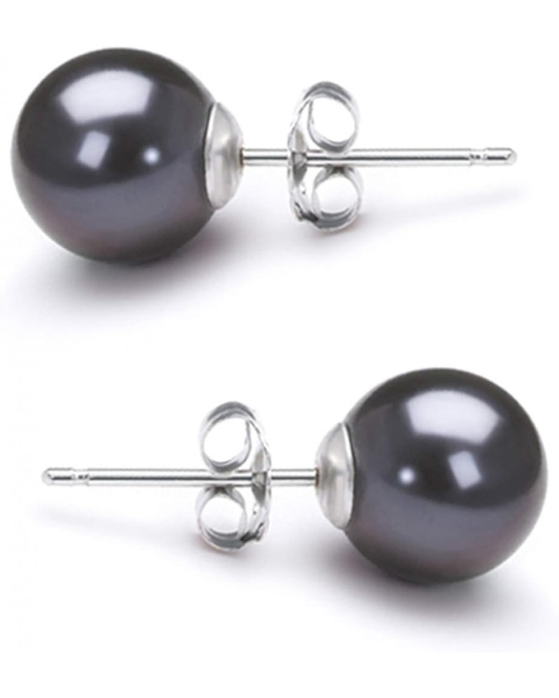 Black Cultured Pearl Earrings Stud AAA 5-10mm Freshwater Cultured Pearls Earrings Gold Plated Settings - 6.0 Millimeters Whit...