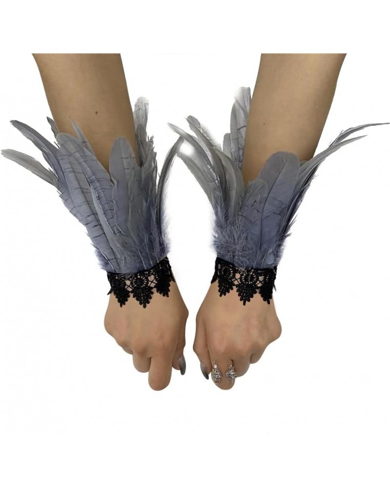 Feather Bracelet Wrist Cuffs Floral Lace Wristband Feather Sleeves Gothic Arm Cuff Accessories for Women Men Carnival Hallowe...