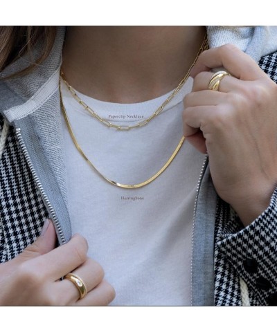 14k Gold Plated Herringbone Necklace for Women Dainty Gold Paperclip Chain Necklace Layering Choker Necklaces for Women Simpl...