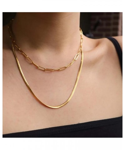 14k Gold Plated Herringbone Necklace for Women Dainty Gold Paperclip Chain Necklace Layering Choker Necklaces for Women Simpl...