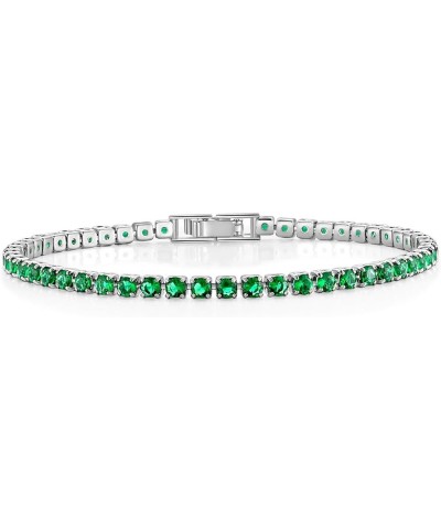 3mm Cubic Zirconia Classic Tennis Bracelet Silver Round Charm CZ Bracelets for Women Size 6.5-7.5 Inch Silver Green 6.5 Inche...