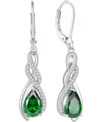 Infinity Birthstone Dangle Drop Earrings for Women 925 Sterling Silver Pear Gemstones Leverback Earrings Jewelry Gift Emerald...