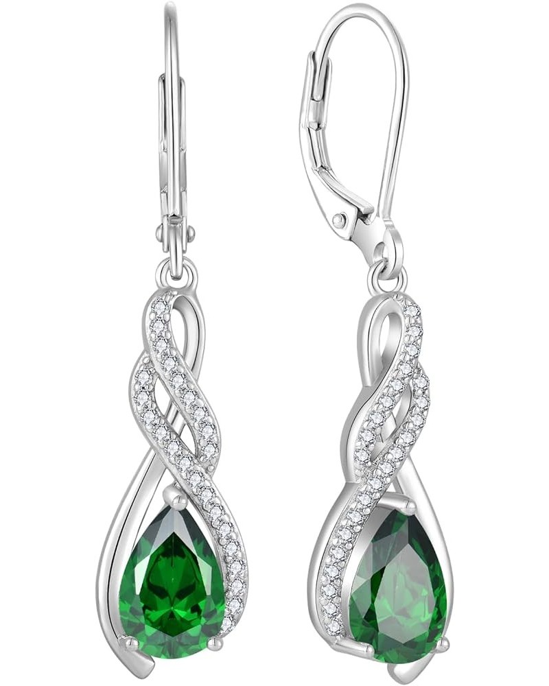 Infinity Birthstone Dangle Drop Earrings for Women 925 Sterling Silver Pear Gemstones Leverback Earrings Jewelry Gift Emerald...