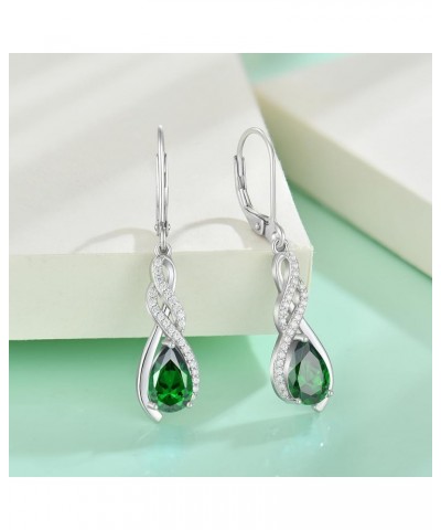 Infinity Birthstone Dangle Drop Earrings for Women 925 Sterling Silver Pear Gemstones Leverback Earrings Jewelry Gift Emerald...