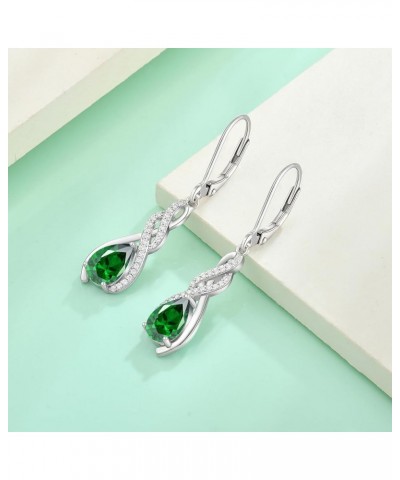 Infinity Birthstone Dangle Drop Earrings for Women 925 Sterling Silver Pear Gemstones Leverback Earrings Jewelry Gift Emerald...