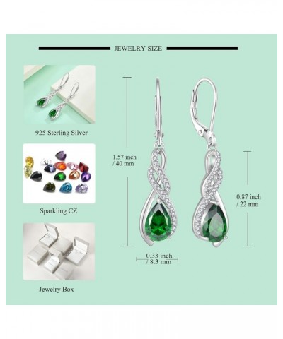 Infinity Birthstone Dangle Drop Earrings for Women 925 Sterling Silver Pear Gemstones Leverback Earrings Jewelry Gift Emerald...