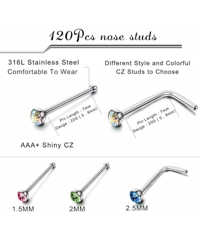 112-200PCS Nose Ring Studs Hoops For Women Surgical Stainless Steel 22 Gauge Nose Ring Set Nose Piercing Jewelry 22G Nose Hoo...