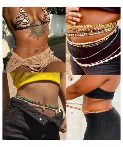 12PCS 24-70 Inches Plus Size Waist Beads Chains for Women Handmade African Belly Beads Layered Body Chain Beach Bikini Jewelr...