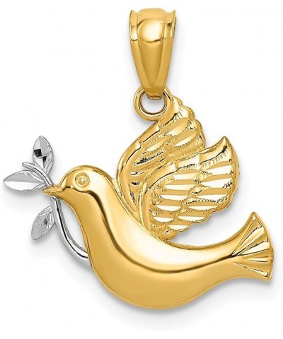 Solid 14k Yellow and White Gold Two Tone Polished Dove with Olive Branch Pendant (20mm x 22mm) $61.20 Pendants