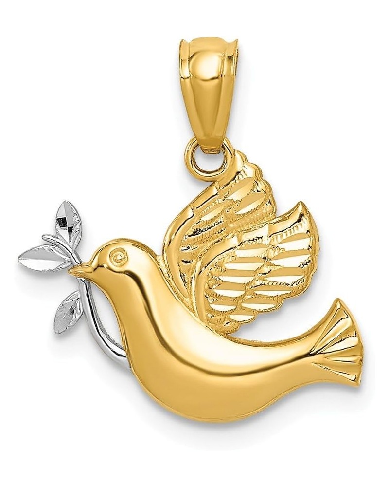 Solid 14k Yellow and White Gold Two Tone Polished Dove with Olive Branch Pendant (20mm x 22mm) $61.20 Pendants