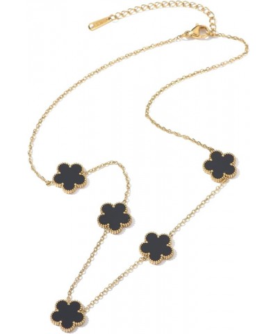 Four Leaf Clover Necklace for Women Girls 14K Gold Plated Stainless Steel Chain Women's Jewelry Gift Black $9.71 Necklaces