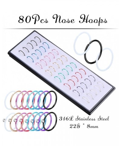 112-200PCS Nose Ring Studs Hoops For Women Surgical Stainless Steel 22 Gauge Nose Ring Set Nose Piercing Jewelry 22G Nose Hoo...