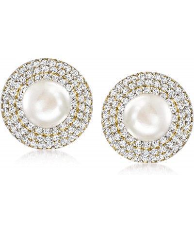 8mm Cultured Pearl and 1.40 ct. t.w. White Topaz Earrings in 18kt Gold Over Sterling $60.14 Earrings