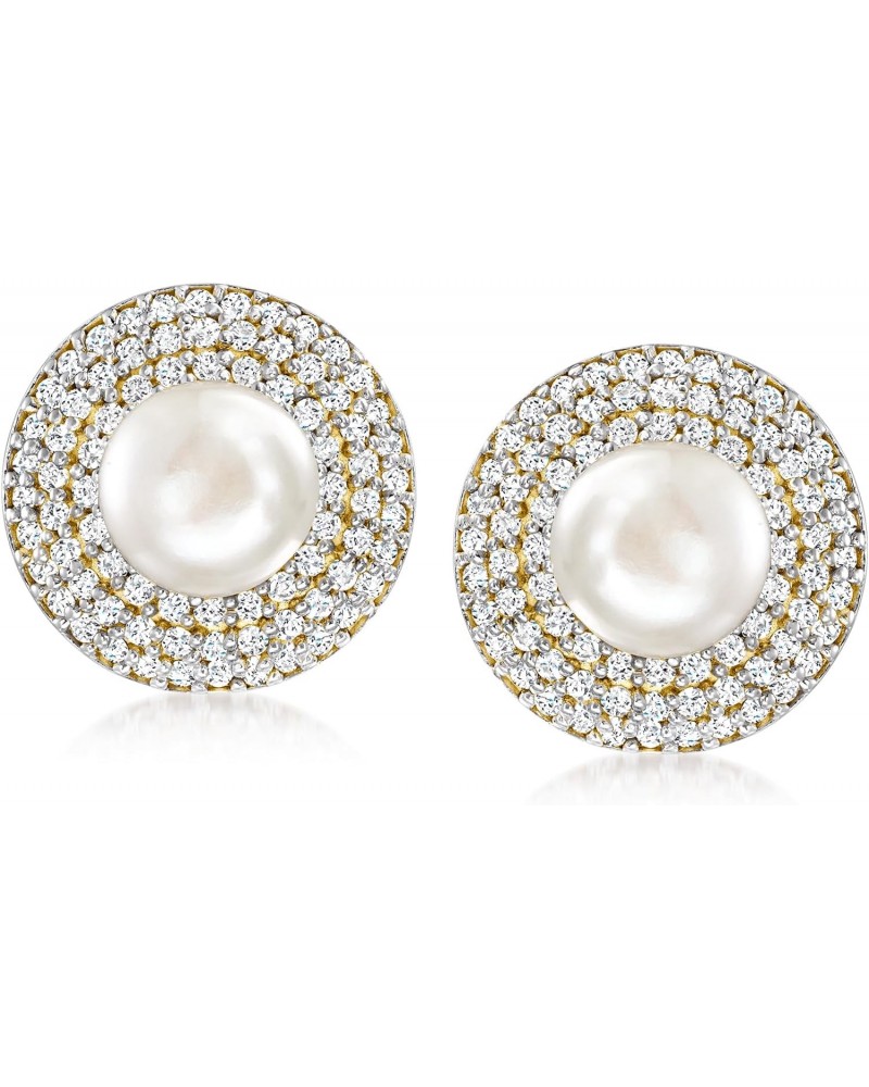 8mm Cultured Pearl and 1.40 ct. t.w. White Topaz Earrings in 18kt Gold Over Sterling $60.14 Earrings