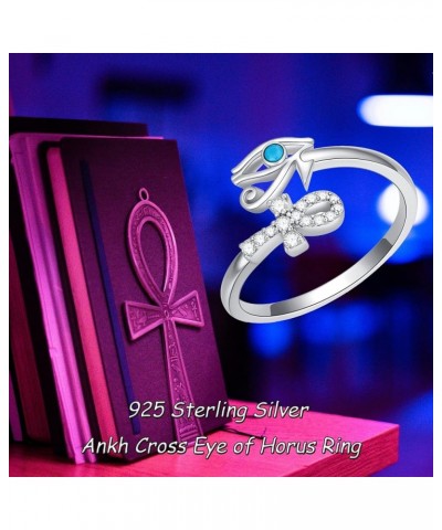 Ankh Ring 925 Sterling Silver Eye of Horus Adjustable Ring Egyptian Jewelry Gifts for Women Wife Mom Silver $16.17 Rings