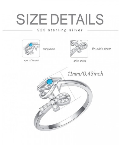 Ankh Ring 925 Sterling Silver Eye of Horus Adjustable Ring Egyptian Jewelry Gifts for Women Wife Mom Silver $16.17 Rings