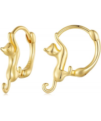 Cat Earrings 925 Sterling Silver Cat Hoop Earrings for Women 18K Gold Plated Cat Huggie Earrings Hypoallergenic Earrings Cute...