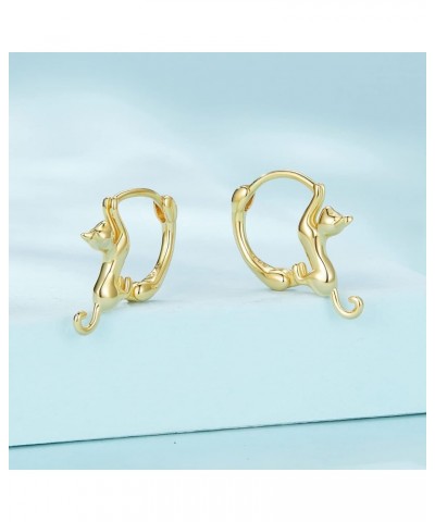 Cat Earrings 925 Sterling Silver Cat Hoop Earrings for Women 18K Gold Plated Cat Huggie Earrings Hypoallergenic Earrings Cute...