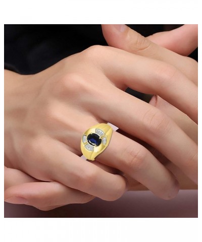 Mens Rings Yellow Gold Plated Silver Ring 8X6MM Oval Shape Gemstone & Genuine Diamond Unisex Rings Color Stone Birthstone Rin...