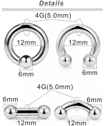 2G 4G 6G 8G Septum Rings Large Ear Gauges Earrings Stretching Kit 316L Surgical Steel Internally Threaded Big Septum Nose Ton...