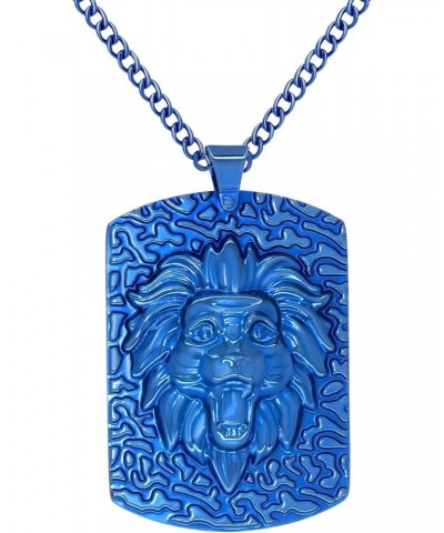 Stainless Steel Blue IP-Plated-Tone Lion Head Leo Dog Tag Pendant Necklace, 24" Chain $17.04 Necklaces