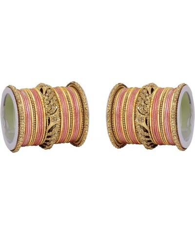 SANARA Ethnic Indian Bollywood Antique Gold Kada Women Traditional Bridal Wedding Wear Bangles Set Jewelry Peach 2.4 Inches $...