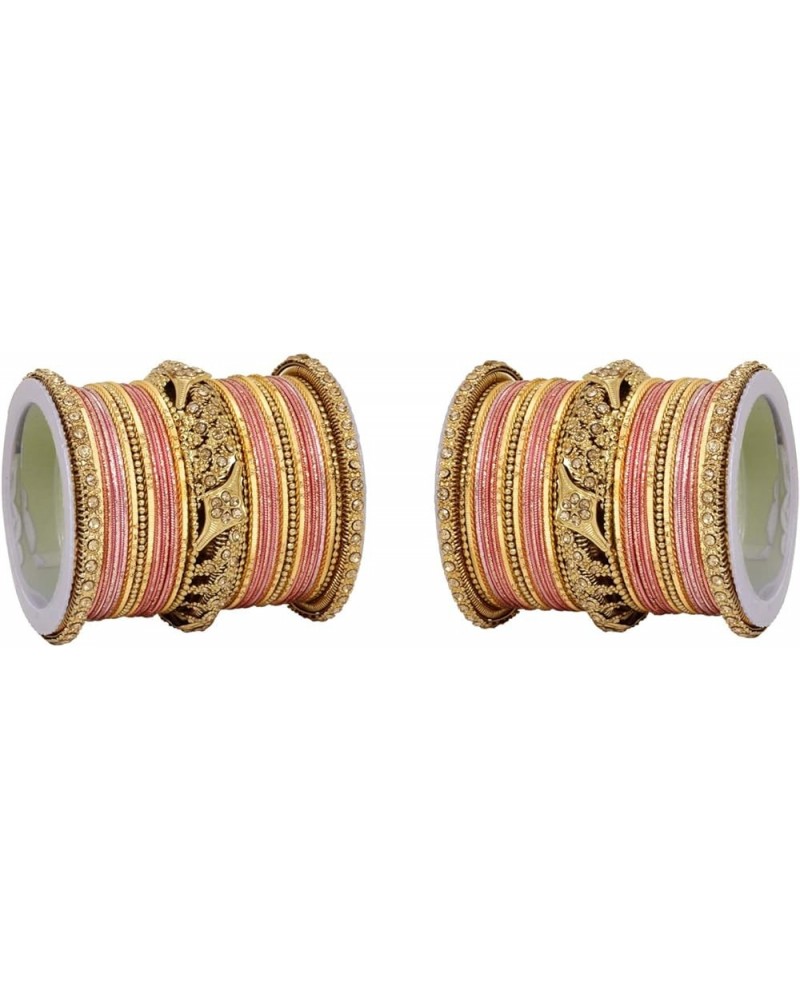 SANARA Ethnic Indian Bollywood Antique Gold Kada Women Traditional Bridal Wedding Wear Bangles Set Jewelry Peach 2.4 Inches $...