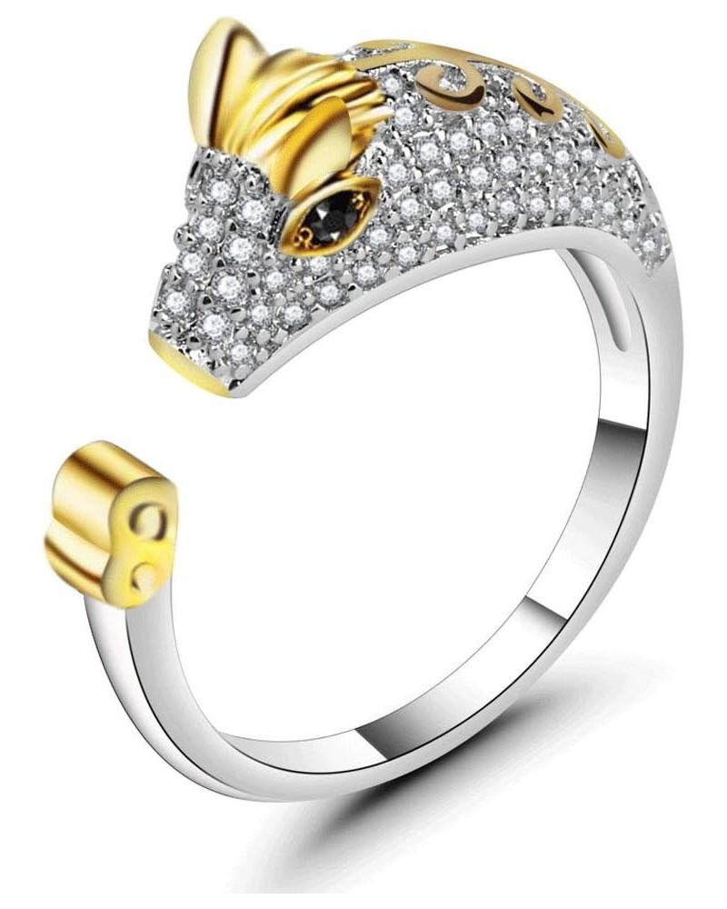 Chinese Zodiac Ring Sterling Silver for Women Gold Zircon Cuff Adjustable Jewelry With Gifts Bag Horse $7.79 Bracelets