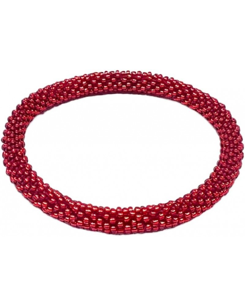 Crochet Glass Seed Bead Nepal Boho Bracelet - Single Piece Solid Red $8.12 Bracelets