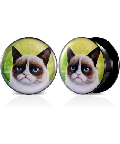 1 Pair Acrylic Solid Screw On Ear Plugs Tunnels Resin Allergy Free Stretcher Egyptian Cat Goddess Egypt Mythology Color Drawi...