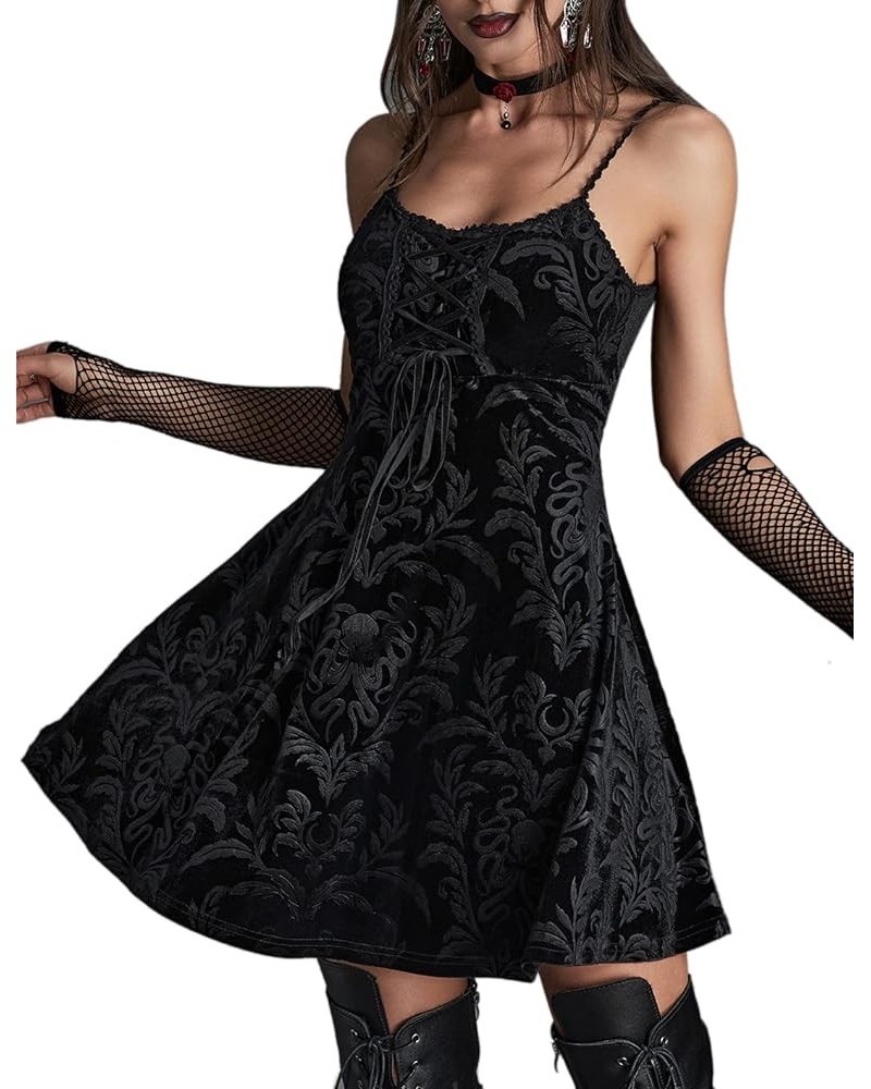 Gothic Clothes Dress,Lace Mini Sleeveless Dress Black Lace Draped Bodycon Goth Vintage Dresses Floral Print $26.93 Clothing