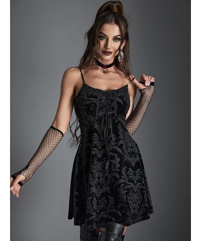 Gothic Clothes Dress,Lace Mini Sleeveless Dress Black Lace Draped Bodycon Goth Vintage Dresses Floral Print $26.93 Clothing