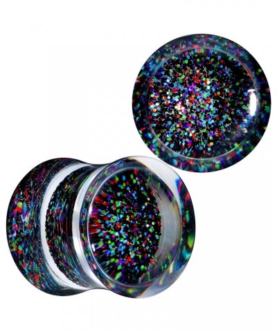 Womens 2PC Clear Black Acrylic Glitter Saddle Plugs Double Flare Plug Ear Plug Gauges 12mm (1/2") $10.79 Body Jewelry