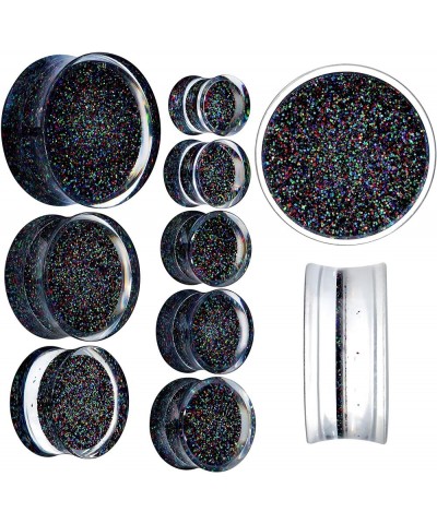 Womens 2PC Clear Black Acrylic Glitter Saddle Plugs Double Flare Plug Ear Plug Gauges 12mm (1/2") $10.79 Body Jewelry