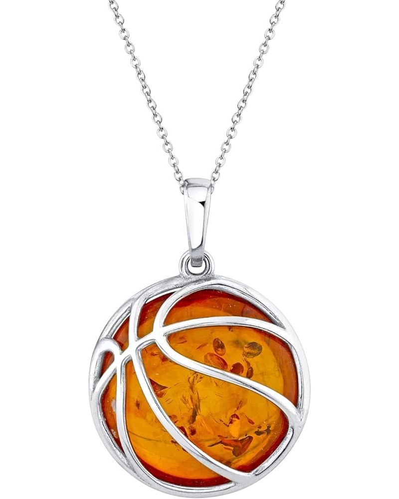 Mens Womens 925 Sterling Silver Sports Amber Pendants Necklaces 20" Chain Basketball Silver $24.96 Necklaces