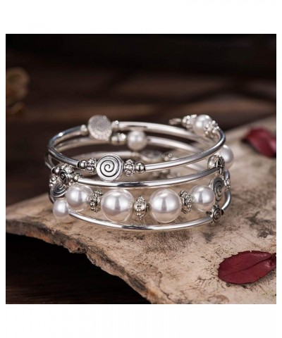 Wrap Bangle Rose Bead Bracelet - Beaded Bracelet with Natural Agate Stone Gifts For Women 02-White $10.59 Bracelets