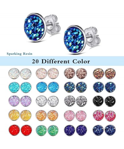 20 Pairs Round Stud Earrings Stainless Steel Druzy Studs Earrings Set Anti Sensitive Fits Women Girl Mothers Day Gift 12 Mill...