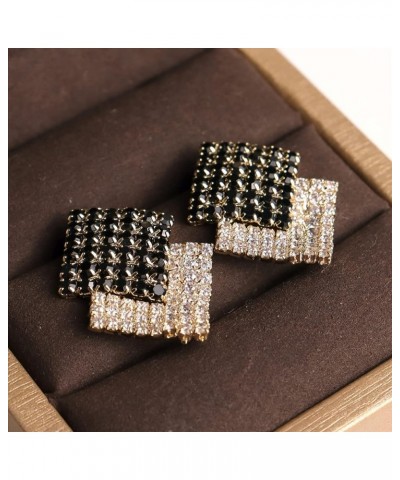 Large Gold CZ Square Geometric Stud Earrings for Women - Big Vintage Sparkly Cubic Zirconia Crystal Statement Rhombus Studs P...