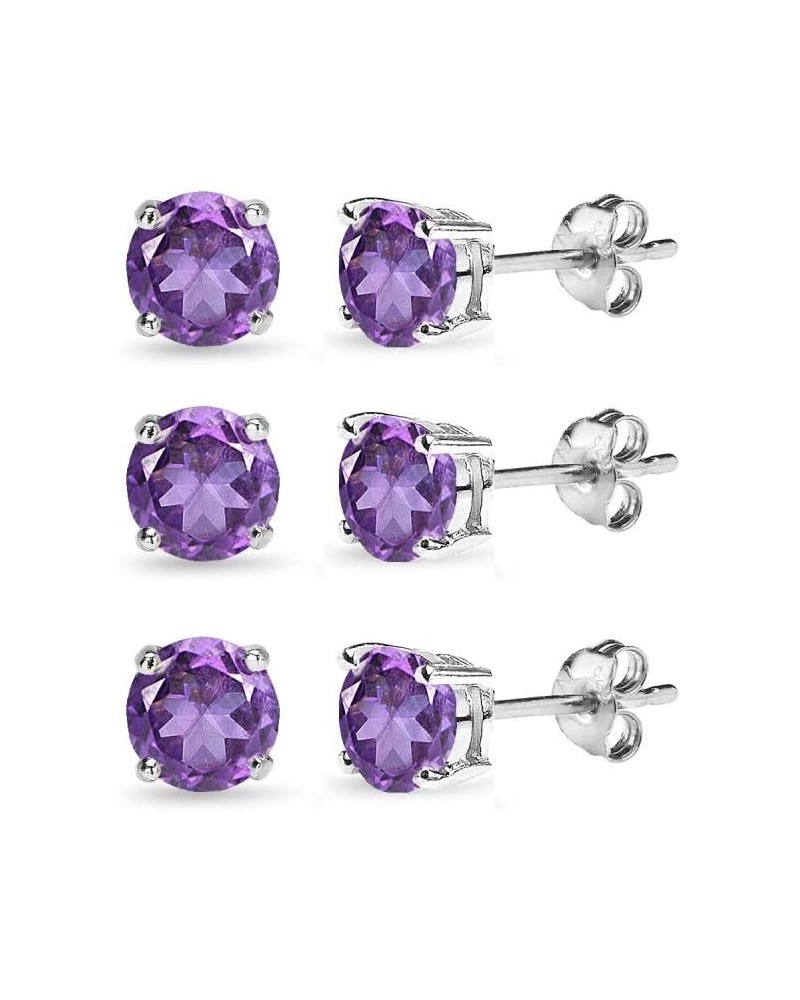 Sterling Silver African Amethyst Round-Cut Solitaire Stud Earrings for Women Teen Girls 6mm / 3 Pairs $10.58 Earrings