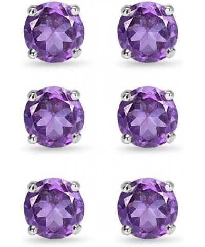 Sterling Silver African Amethyst Round-Cut Solitaire Stud Earrings for Women Teen Girls 6mm / 3 Pairs $10.58 Earrings