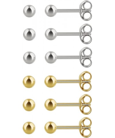 6Pairs 2mm/3mm Surgical Steel Hypoallergenic Piercing Studs, 20G 14K Real Gold Filled Tiny Stud Earrings Set for Multiple Hol...