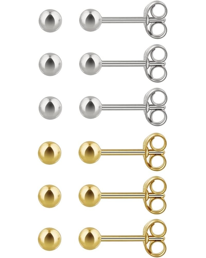 6Pairs 2mm/3mm Surgical Steel Hypoallergenic Piercing Studs, 20G 14K Real Gold Filled Tiny Stud Earrings Set for Multiple Hol...