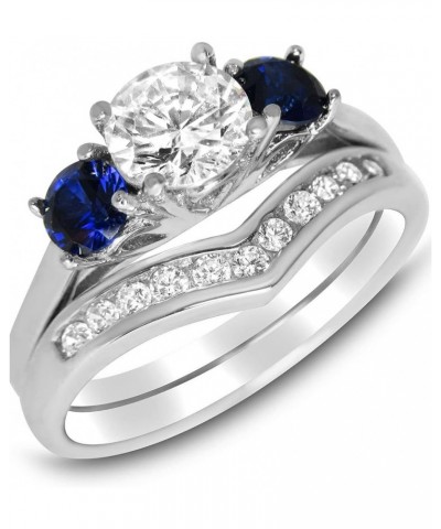 His and Her Wedding Set Blue Sapphire CZ Silver Bridal Engagement Set Titanium Wedding Band Her 05 - His 9 $33.14 Sets