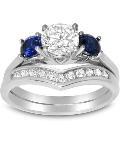 His and Her Wedding Set Blue Sapphire CZ Silver Bridal Engagement Set Titanium Wedding Band Her 05 - His 9 $33.14 Sets