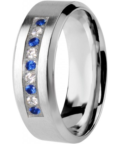 His and Her Wedding Set Blue Sapphire CZ Silver Bridal Engagement Set Titanium Wedding Band Her 05 - His 9 $33.14 Sets