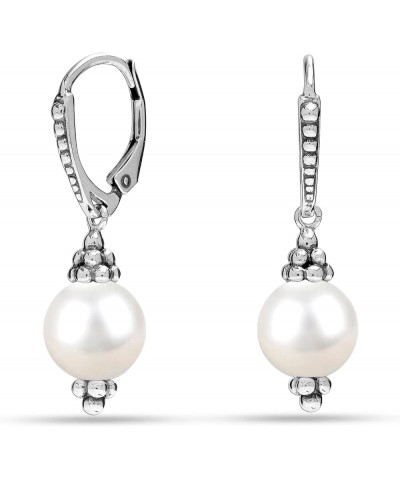 925 Sterling Silver Pearl Earrings Hanging Pearl Leverback Earring for Women Caviar Pearl Leverback $16.23 Earrings