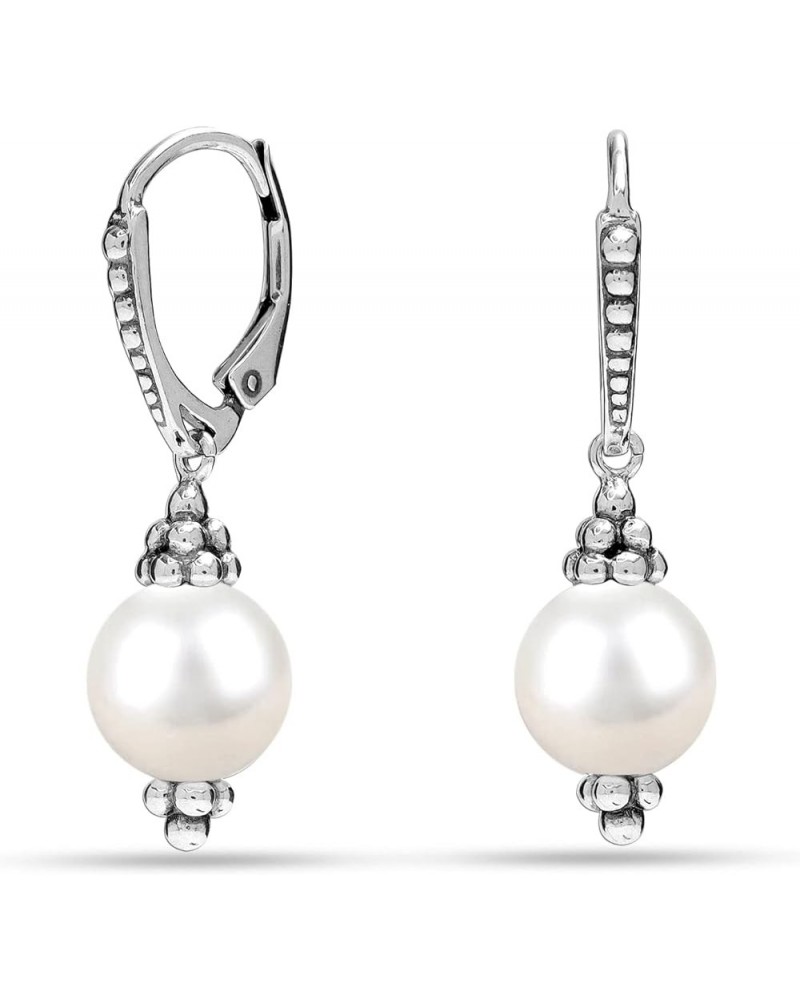 925 Sterling Silver Pearl Earrings Hanging Pearl Leverback Earring for Women Caviar Pearl Leverback $16.23 Earrings