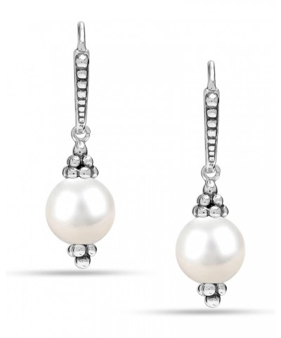 925 Sterling Silver Pearl Earrings Hanging Pearl Leverback Earring for Women Caviar Pearl Leverback $16.23 Earrings