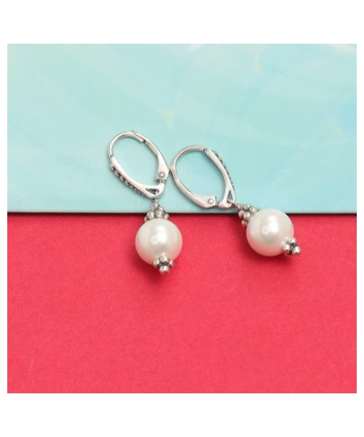 925 Sterling Silver Pearl Earrings Hanging Pearl Leverback Earring for Women Caviar Pearl Leverback $16.23 Earrings